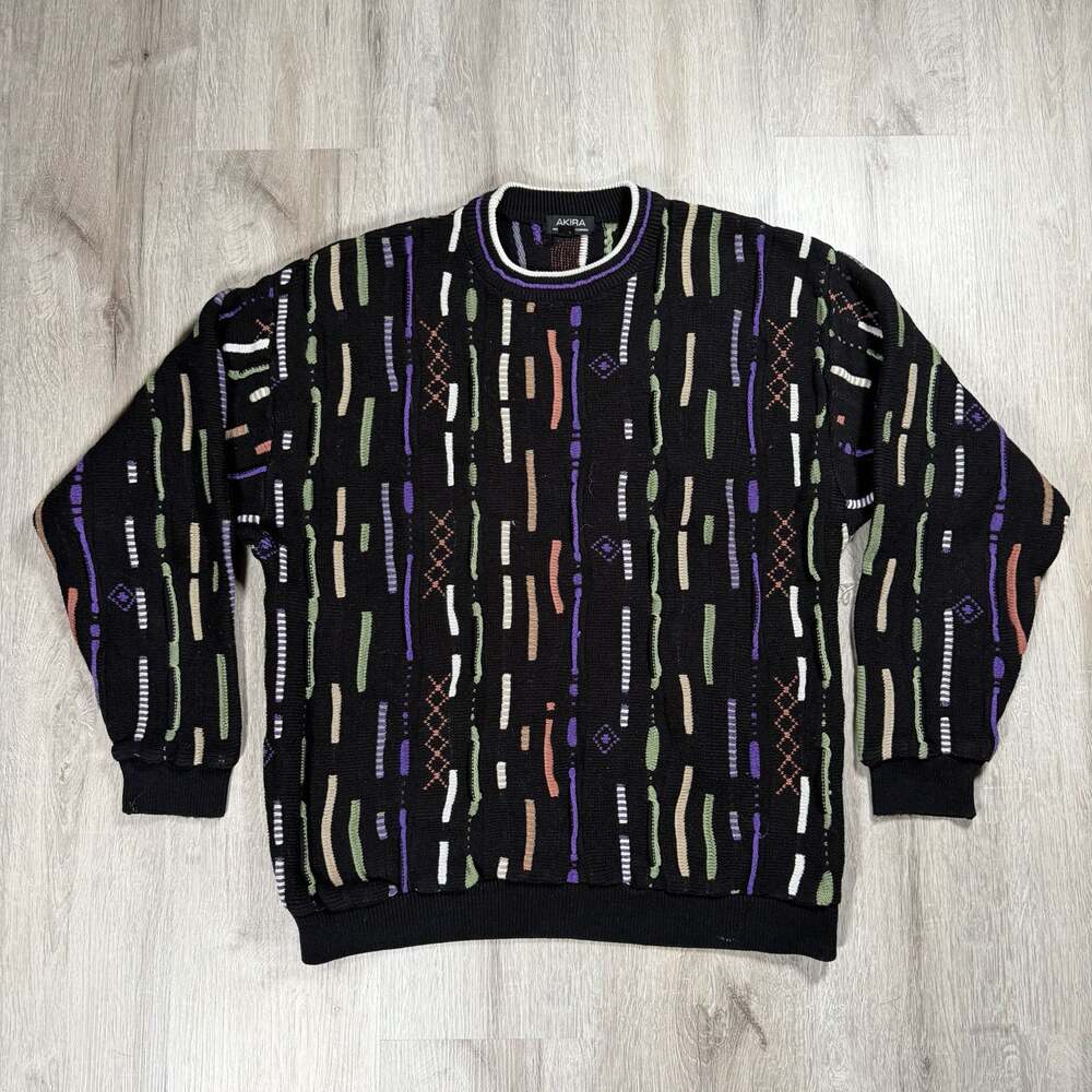 Akira Vintage 90s Made in Canada 3D Abstract Knit Crewneck Sweater Large